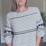 Suzanne Betro WEEKEND STRIPED POM POM 3\4 SLEEVE WOMENS TOP Photo 2