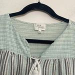 Ava James Mint and Grey Striped Cap Sleeve Babydoll Blouse Top Career Office Blue Photo 1