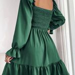 Womens Puff Sleeve Smocked Ruffled Midi Dress Green Women Size Medium Flounce Photo 4