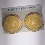 Huge Vintage Gold Tone Shimmer Enamel Fashion Earrings Photo 1