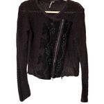 Free People  Women’s Sz M Femme Fatale Brown Moto Knit Full Zip Cardigan Jacket Photo 0