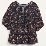 Old Navy Puff Sleeve Floral Tiered Swing Blouse Navy Blue Short Sleeve Peasant S Photo 3
