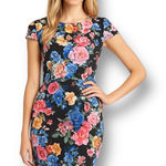 Betsey Johnson 6 Black Floral Scuba Pencil Dress Short Sleeve Feminine Festival Photo 0