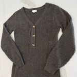 Prómesa Promesa Ribbed VNeck Henley PuffSleeve Sweater Bodycon Dress Womens Small Brown Photo 2