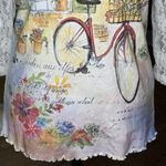 Cactus Vintage Brand Lace Sleeve Blouse Top Floral Bicycle Print Lettuce Hem Med Photo 10