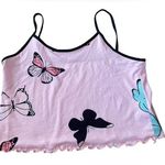 Retro Coquette Boho Whimsical Pink Blue Black Butterfly Lettuce Hem Crop Top Size L Photo 0