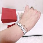 Valentino Garavani Authentic White & Black Thin Leather VLTN Buckle Bracelet Photo 8