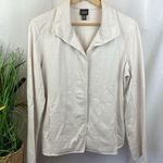 Eileen Fisher  Tan Long Sleeve 100% Cotton Button Up Knit Jacket M Photo 0