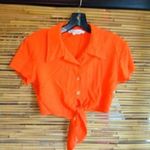 Jonathan Martin  S Y2K Summer Ribbed Front Tie Crop Top in Bright Orange Photo 0