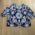 Rachel Zoe Women's Blue Floral Short Sleeve Crop Blouse Size Large Photo 7
