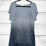 One World Gray Ombré Gold Studded Sparkle Short Sleeve Tunic Top Size XL Photo 1