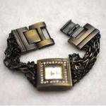 Kensie  Brass Tone Layered Link Chain Rhinestone Accent New Battery Watch Photo 2