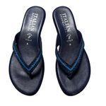 Italian Shoemakers Blue Leather and Rhinestone Wedge Sandals Size 8 Photo 1