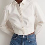 Madewell Top Denim Pleated Cropped Button-Up Shirt Long Sleeve XXS NWT New Photo 0