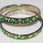 Source Unknown Art Deco Rare Vintage Emerald Green Clear Rhinestone Silver Tone Bracelet Set Photo 0