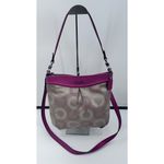 Coach Medium Signature Shoulder Handbag Beige With Hot Pink Leather Trim Photo 1