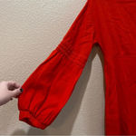 Line and Dot Button Back Dress Red Square Neck Long Sleeve Pockets Size Large Photo 4