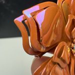 Retro Orange Enamel Metal Flower Brooch Pin AB Aurora Borealis Rhinestone Photo 4