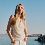 ZARA NWT  Silver Sequin Ivory / Cream Halter Top Size Small Photo 5