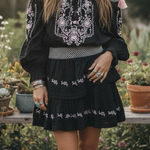 Love Shack Fancy  Black Pink Smocked Embroidered Dress Photo 0