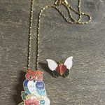 Colorful Owl Cloisonné Necklace / Brooch and Butterfly Pendant Set Red Photo 1