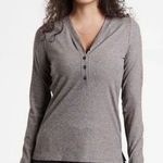 Athleta  Uptempo Gray Ribbed Henley Long Sleeve‎ Top Size Small Petite Photo 0