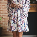 Lildy Tunic Dress Womens Large/XL White Pink Paisley Off The Shoulder Party Boho Photo 0