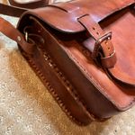 Handmade 70s VTG  Leather Box Purse Brown Buckle Handle Adjustable Strap Satchel Photo 3