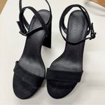 ASOS Black Suede Leather Strappy Chunky Heels Womens 8 Peep Toe Classic Preppy Photo 2