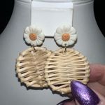 Wicker and Polymer Daisy Earrings White Photo 2