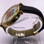 Vintage Christmas Watch Gold Tone Genuine Leather Band Holiday Elves New Battery Black Photo 1