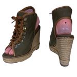 Tory Burch ARMY GREEN FABRIC W/TAN TRIM WEDGE ESPADRILLE PLATFORM HEELS (5) Photo 9