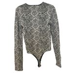 Wolford Black White Snake Print Snap V Neck Bodysuit Size Large Photo 2
