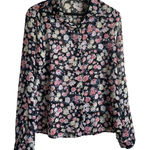 About A Girl Top Women 4 Navy Floral Long Sleeve Button Up Girly Cottage Boho Photo 0