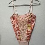 Free People NEW  Good Luck Charm Printed Bodysuit Pink Combo Large Coquette Photo 3