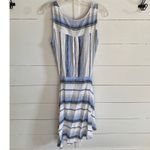 Drew Anthropologie Morgan Linen blend Blue White Striped Tie Waist tank dress- L Photo 2
