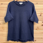 Velvet Graham & Spencer Small Cashmere Short Sleeve Raw Edge Sweater Oversized Blue Photo 0