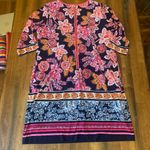 Eliza J Dress 14W Dark Blue w/ Vibrant Pink Orange Floral Accents Exposed zip Photo 5
