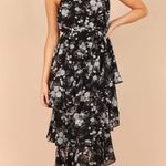 Petal and Pup  BRIGETTE ONE SHOULDER TIERED MIDI DRESS BLACK FLORAL Size Small Photo 0