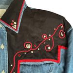 Vintage 80s Rhinestone Western Chambray Denim Shirt Medium Cowgirl Rodeo Glam Blue Photo 7