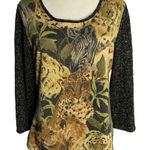 Metallic Safari Print Silk Blend Sweater L Black Loose Knit Sleeve Zebra Leopard Size L Photo 0