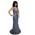 Terani Couture 2010s Royal Silver Beaded Metallic Evening Gown Size 2 NWT Photo 2