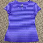 Danskin Now Athletic Semi Fitted V- neck Purple Striped Short Sleeve Shirt Size Medium Photo 0