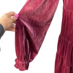 easel  Burgundy Velvet Babydoll Tiered V-Neck Mini Dress Small Ruffle Flowy Boho Photo 7
