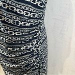 Evan Picone  navy and white chain link print faux wrap ruched dress size 16 Photo 7