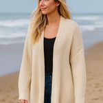 Free People  Ivory Tight Knit Cardigan Coastal Resort Cozy Winter Holiday M Photo 0