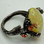 Signed 925 Sterling Cherry Blossom ring with simulated (faux) opal White Photo 4