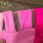 Women's One Shoulder Bright Pink Ombre Mesh Colorblock Swim Suit Large NWOT Photo 4