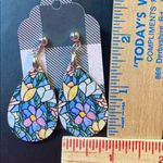 Floral Stained Glass Look Dangle Pierced Earrings Photo 2