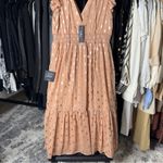 Lulus  Cause to Celebrate Mauve Silver Metallic Ruffle Tiered Midi Dress Photo 6